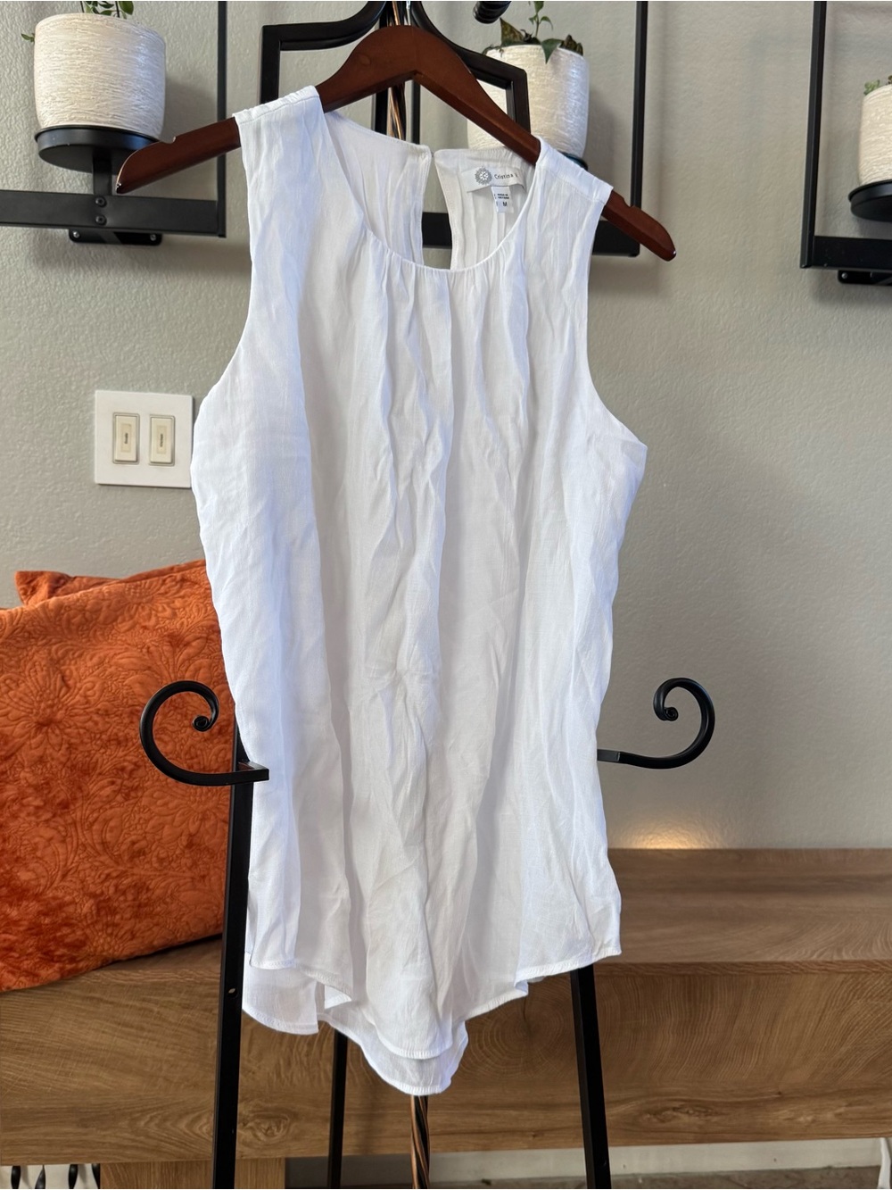 Christina White Sleeveless Pleated Neck Tank Top-Never Worn